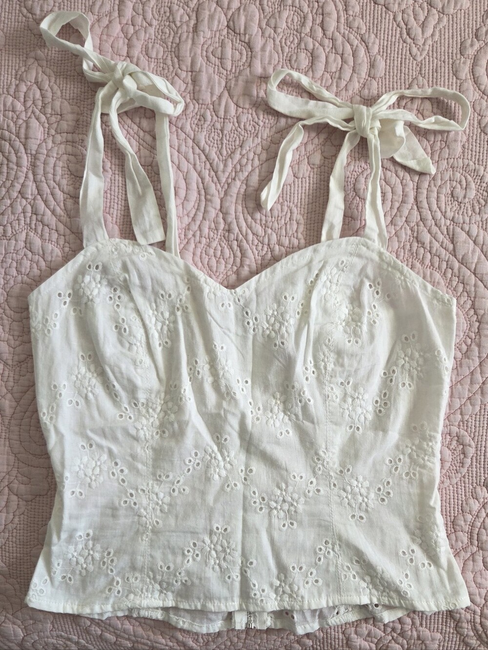 NWT White Eyelet Tie-Shoulder Cotton Top